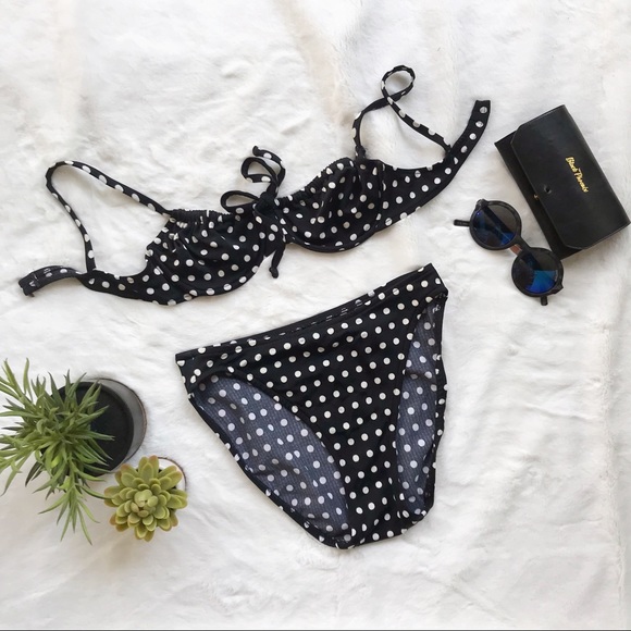 Adrienne Vittadini Other - Black Polka Dot Hi-Cut Bikini